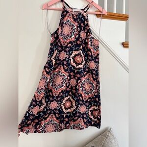 French Grey Multicolor Halter Floral Dress